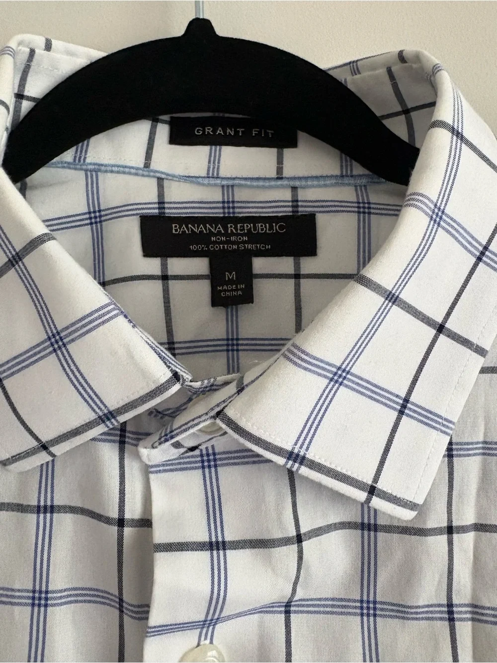Banana Republic White Dress Shirt with Blue Windowpane Check